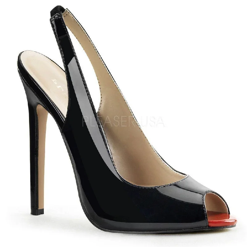 Women's stretchy stiletto heel pumps for easy on and offSS-SEXY-08 Pump  | Black Patent