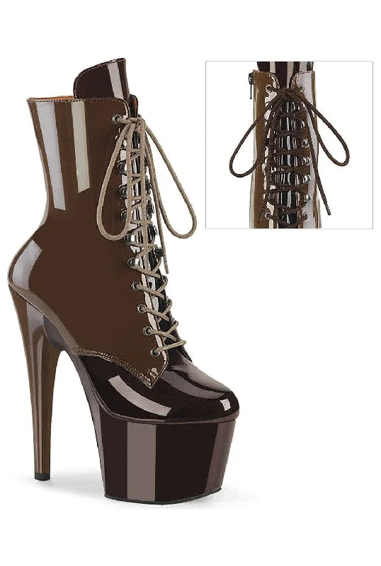 women's ankle boots for casual wearADORE-1020DC Brown Patent Ankle Boot