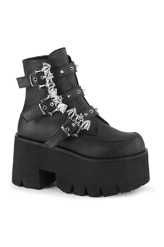 women's ankle boots with bow detailsASHES-55 Black Vegan Leather Ankle Boot
