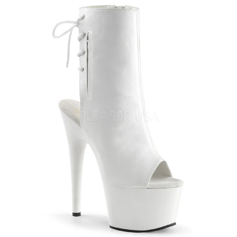 women's ankle boots with unique patterns7" Heel White Open Toe-Heel Ankle Boot*