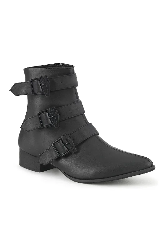 women's ankle boots with pointed toeWARLOCK-50-C Black Vegan Leather Ankle Boot