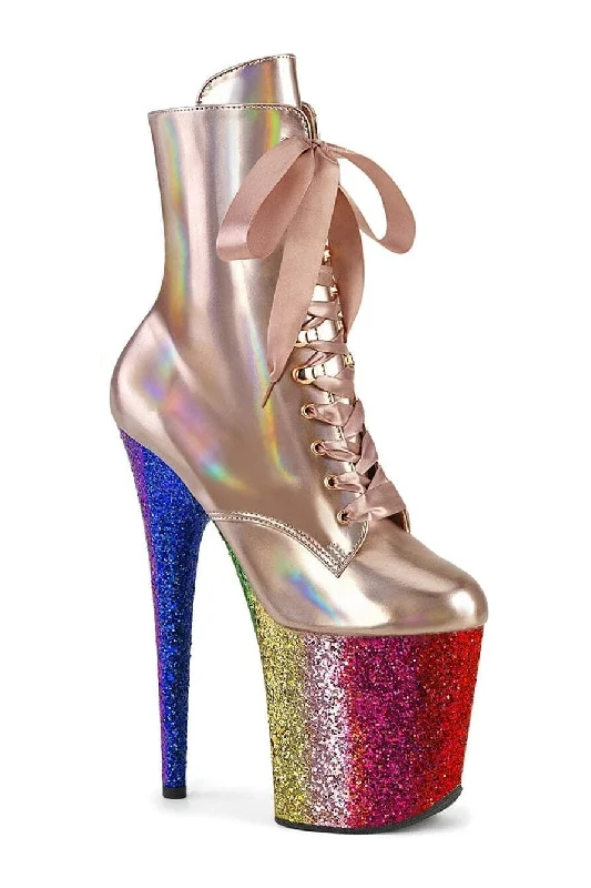 women's ankle boots with strapsFLAMINGO-1020HG Rose Gold Patent Ankle Boot