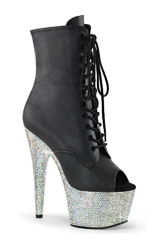 women's ankle boots with perforationsBEJEWELED-1021-7 Black Faux Leather Ankle Boot