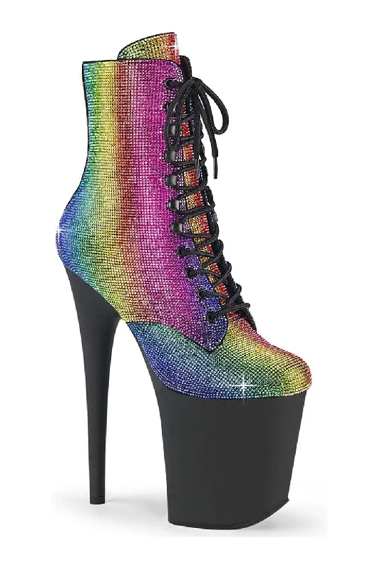 women's ankle boots with cutoutsFLAMINGO-1020RS Rainbow Rhinestone Ankle Boot
