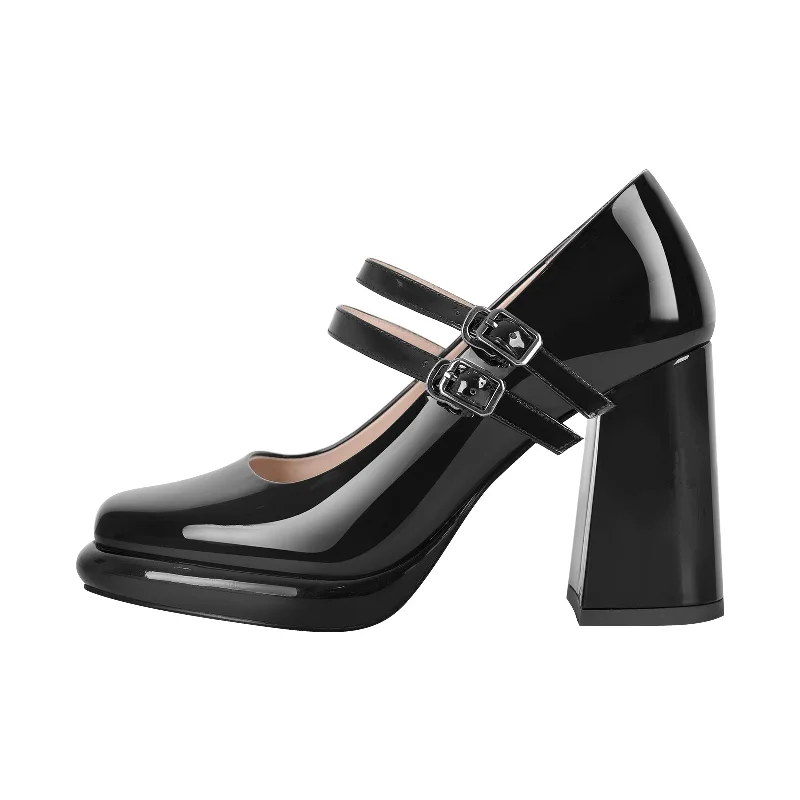 Women's cork - sole stiletto heel pumps for a natural touchSquare Toe Mary Jane Buckle Strap Chunky Heel Pumps Women's cork - sole stiletto heel pumps for a natural touchSquare Toe Mary Jane Buckle Strap Chunky Heel Pumps