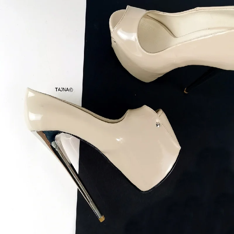 Women's royal blue stiletto heel pumps for a formal eventBeige Nude Patent Peep Toe Heels Women's royal blue stiletto heel pumps for a formal eventBeige Nude Patent Peep Toe Heels