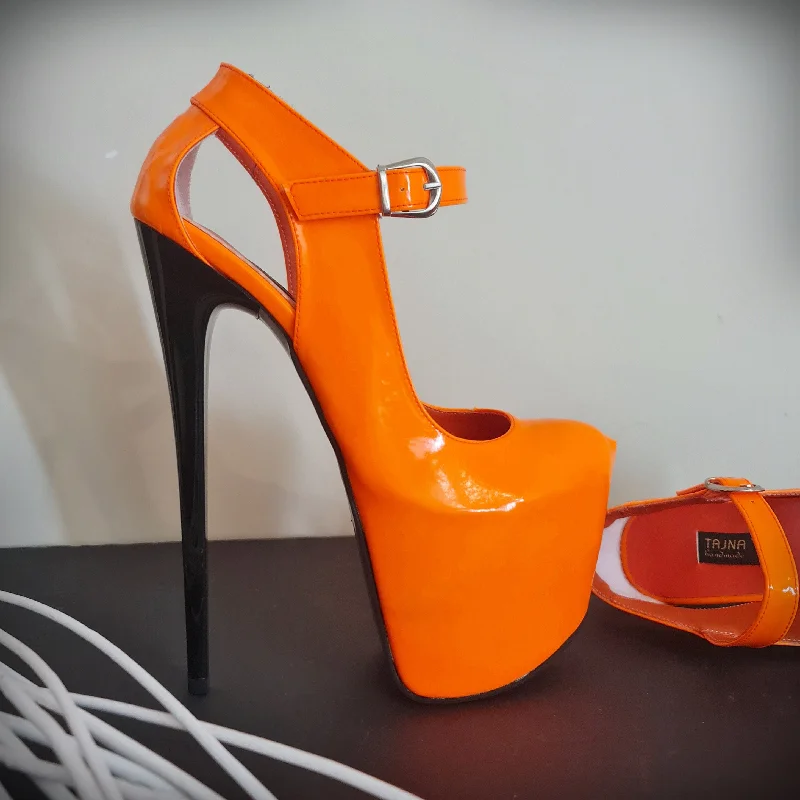 Women's snakeskin - embossed stiletto heel pumps for a bold statementModern Mary Jane Orange Gloss Heels Women's snakeskin - embossed stiletto heel pumps for a bold statementModern Mary Jane Orange Gloss Heels