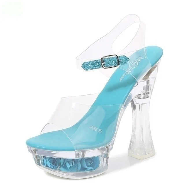 Women's ruffled stiletto heel pumps for a romantic styleWomen's Summer Style Glowing Transparent Floral High Platform Heels Pumps Women's ruffled stiletto heel pumps for a romantic styleWomen's Summer Style Glowing Transparent Floral High Platform Heels Pumps