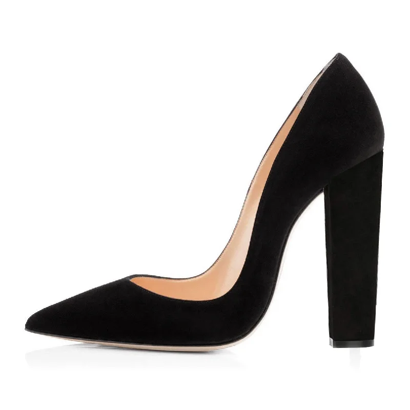 Women's mesh - paneled stiletto heel pumps for breathabilityBlack Pointed toe Chunky Heels Basic Pumps