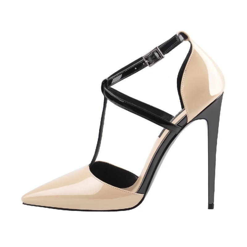 Women's burgundy stiletto heel pumps for a sophisticated appearancePointed Toe T-strap Stiletto High Heel Pumps Women's burgundy stiletto heel pumps for a sophisticated appearancePointed Toe T-strap Stiletto High Heel Pumps