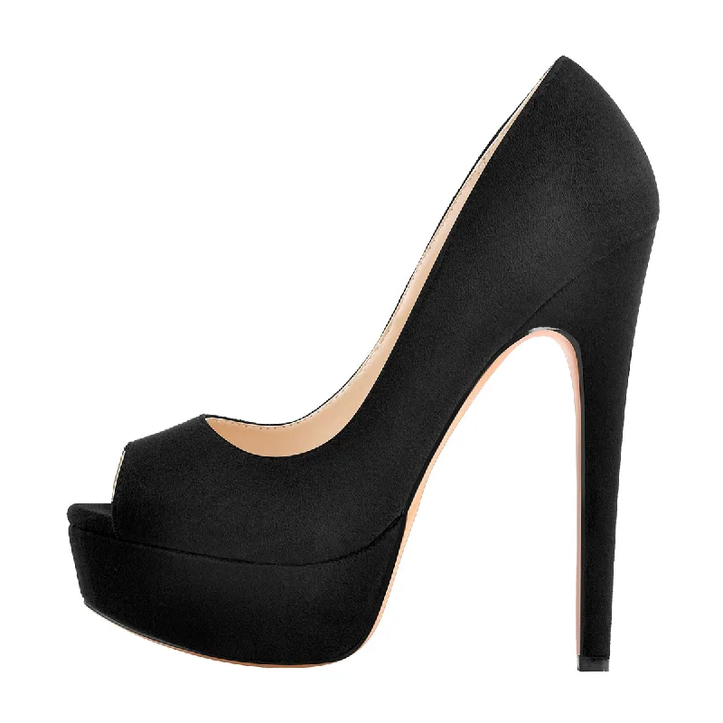 Women's wedding stiletto heel pumps with a pearl - encrusted strapBlack Peep Toe Platform Stiletto High Heel Pumps Women's wedding stiletto heel pumps with a pearl - encrusted strapBlack Peep Toe Platform Stiletto High Heel Pumps
