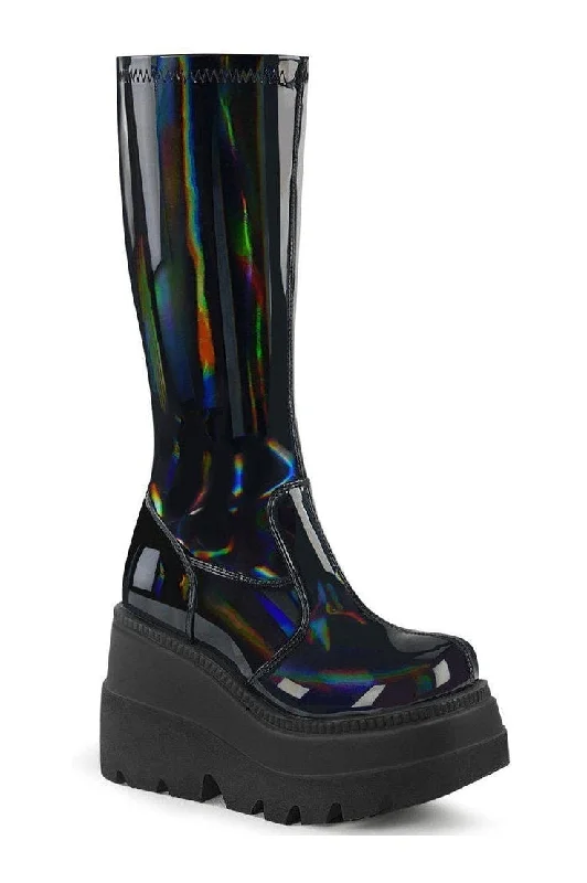 women's knee-high boots with studsSHAKER-65 Knee Boot | Black Patent