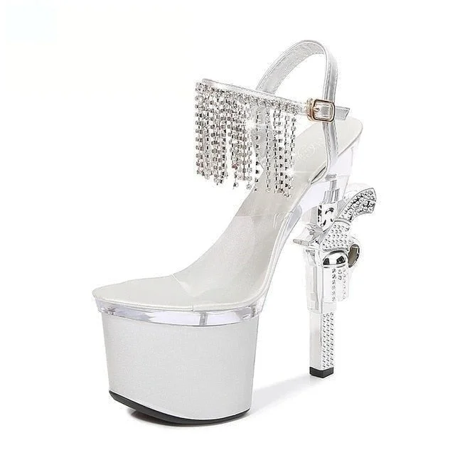 Women's mule - style stiletto heel pumps with a bow accentWomen's Transparent High Heel Summer Sandals Sexy Patent Leather Platforms Women's mule - style stiletto heel pumps with a bow accentWomen's Transparent High Heel Summer Sandals Sexy Patent Leather Platforms