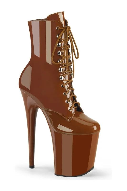 women's combat ankle bootsFLAMINGO-1020 Brown Patent Ankle Boot