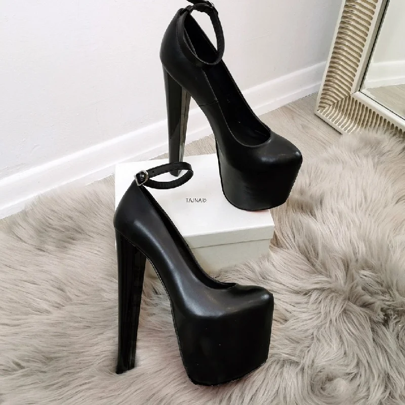 Women's bronze stiletto heel pumps for a warm and metallic lookBlack Ankle Strap Thick Heels Women's bronze stiletto heel pumps for a warm and metallic lookBlack Ankle Strap Thick Heels