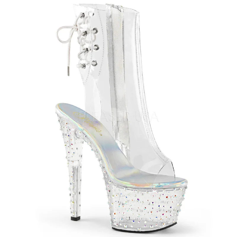 women's ankle boots for casual wear7" Heel Clear Open Toe-Heel Ankle Boot W/ Rhinestone Platform* women's ankle boots for casual wear7" Heel Clear Open Toe-Heel Ankle Boot W/ Rhinestone Platform*