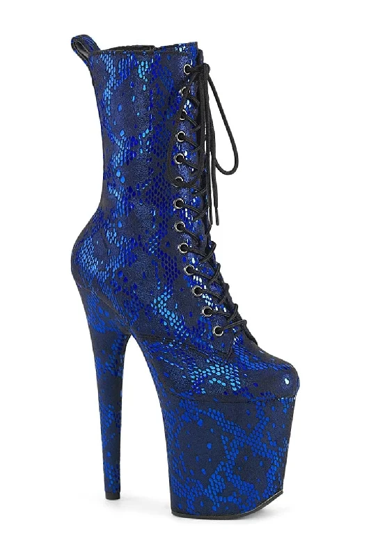 women's leather ankle bootsFLAMINGO-1040SPF Blue Faux Snake Ankle Boot