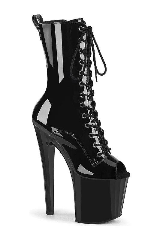 women's ankle boots with chunky heelsENCHANT-1041 Black Patent Ankle Boot