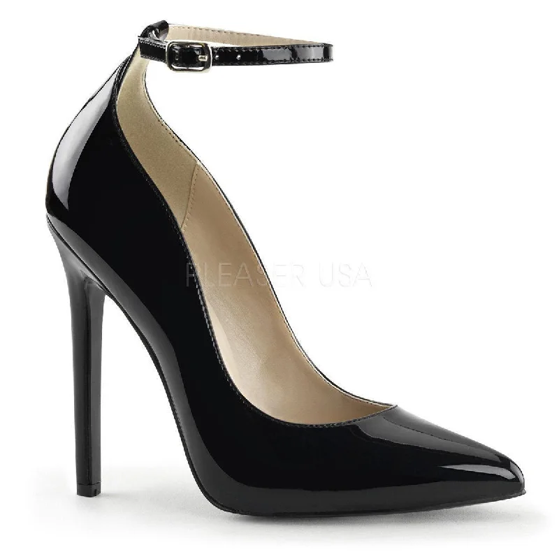 Women's ankle - strap stiletto heel pumps with a cut - out detailSS-SEXY-23 Pump  | Black Patent