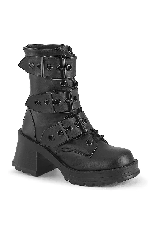 women's ankle boots with velvetBRATTY-118 Black Vegan Leather Ankle Boot