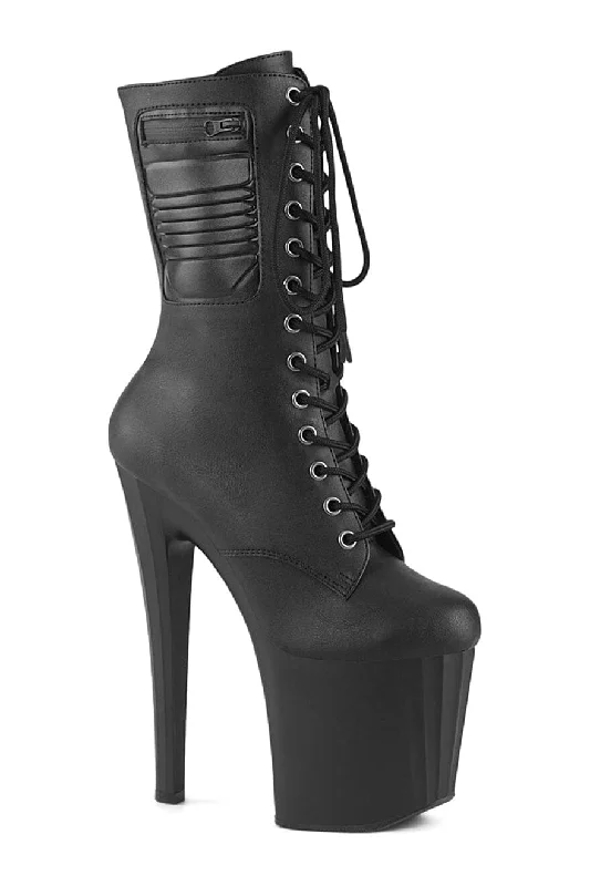 women's ankle boots with square toeENCHANT-1040PK Black Faux Leather Ankle Boot