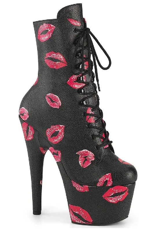 women's ankle boots with kitten heelsADORE-1020KISSES Black Faux Leather Ankle Boot
