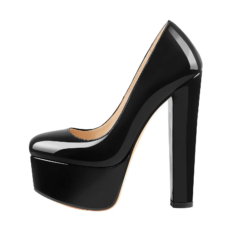 Women's charcoal gray stiletto heel pumps for a neutral yet stylish optionOnlymaker Pumps Black Patent Leather Platform Chunky High Heels Women's charcoal gray stiletto heel pumps for a neutral yet stylish optionOnlymaker Pumps Black Patent Leather Platform Chunky High Heels