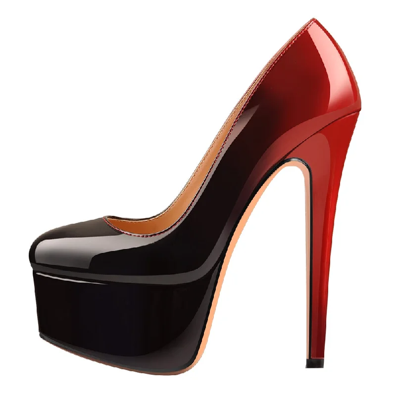 Women's microfiber stiletto heel pumps with moisture - wicking propertiesBlack Red Gradient Patent Leather Rounde Toe Platform Stiletto High Heels Pumps Women's microfiber stiletto heel pumps with moisture - wicking propertiesBlack Red Gradient Patent Leather Rounde Toe Platform Stiletto High Heels Pumps