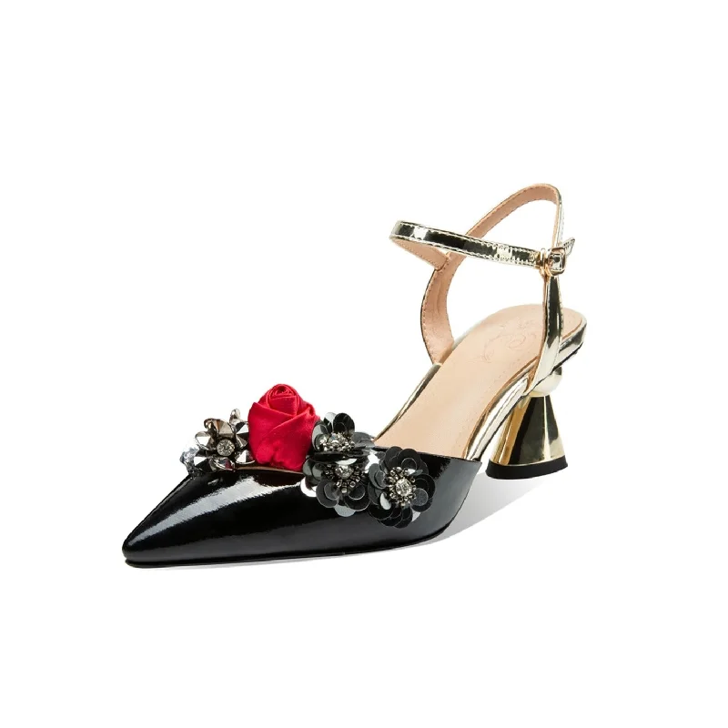 Women's genuine leather stiletto heel pumps with a soft finishTinaCus Women's Patent Leather Handmade Golden Mid Heel Buckle Sandals with Flowers Decor Women's genuine leather stiletto heel pumps with a soft finishTinaCus Women's Patent Leather Handmade Golden Mid Heel Buckle Sandals with Flowers Decor