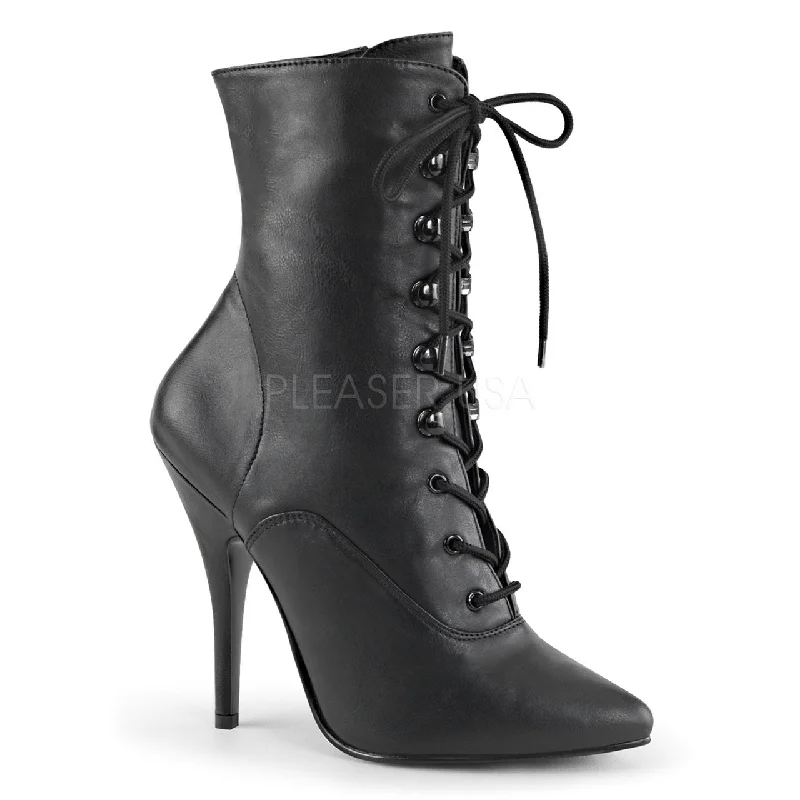 women's ankle boots with snakeskin print5" Black Lace-Up Faux Leather Ankle Boot*