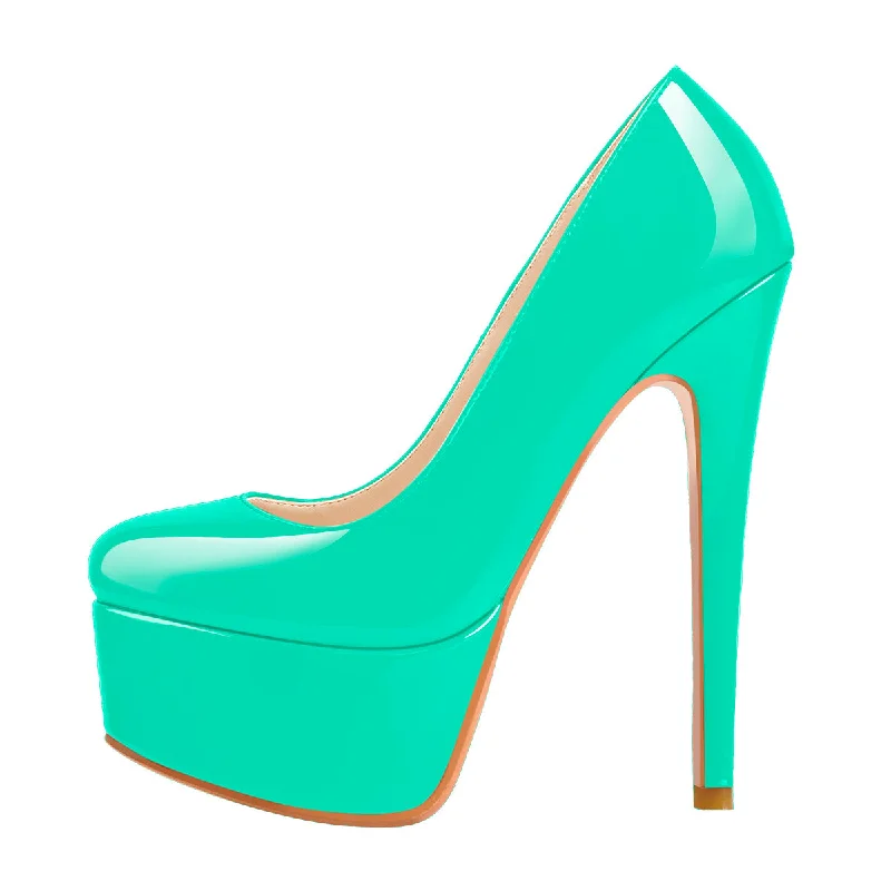 Women's studded stiletto heel pumps for an edgy lookPatent Leather Rounde Toe Platform Green Stiletto High Heels Pumps Women's studded stiletto heel pumps for an edgy lookPatent Leather Rounde Toe Platform Green Stiletto High Heels Pumps
