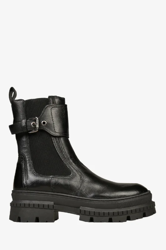 Women's biker boots for a hiking trip with a tough - style twistMJUS LUX 68205 BLACK LEATHER BOOT