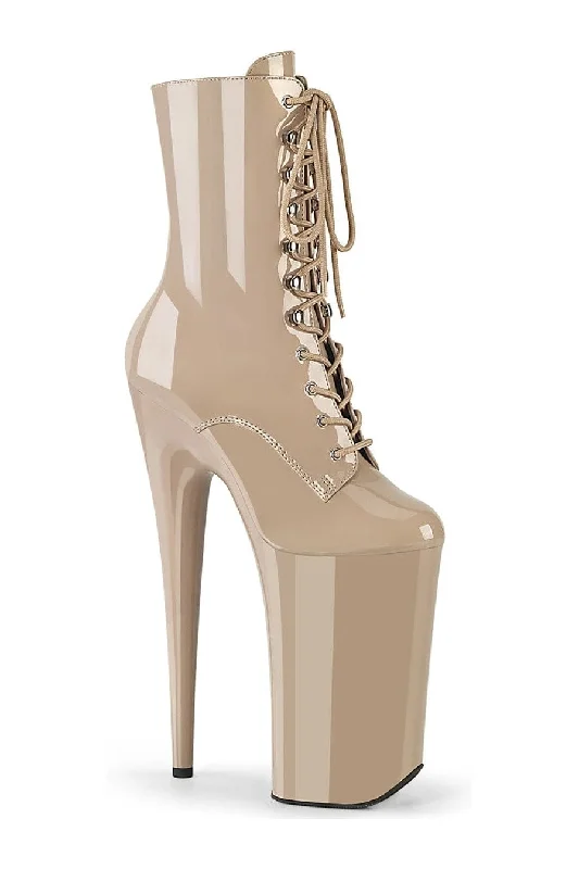 women's ankle boots with padded insolesBEYOND-1020 Nude Patent Ankle Boot