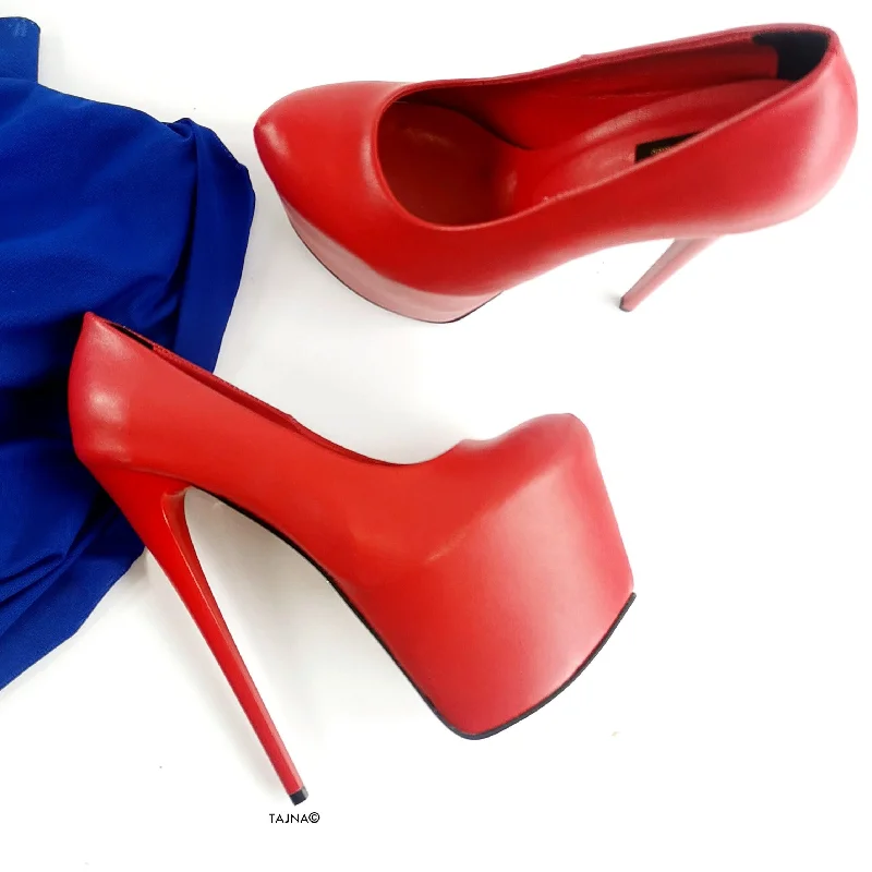 Women's padded - insole stiletto heel pumps for added comfortRed Matte High Heel Platforms Women's padded - insole stiletto heel pumps for added comfortRed Matte High Heel Platforms
