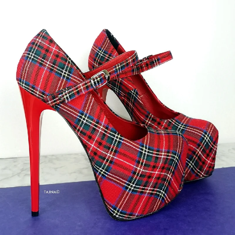 Women's platform stiletto heel pumps with a chunky soleTartan Mary Jane High Heel Shoes Women's platform stiletto heel pumps with a chunky soleTartan Mary Jane High Heel Shoes