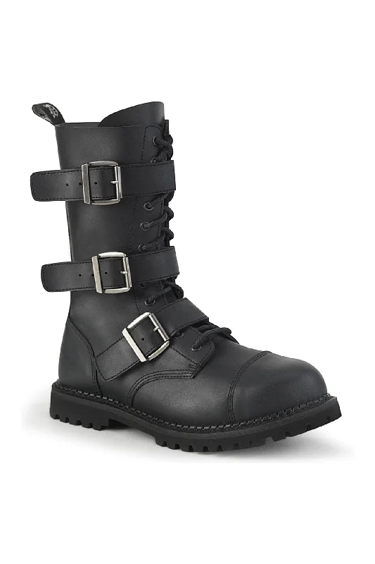 women's ankle boots with velvetRIOT-12BK Black Vegan Leather Ankle Boot
