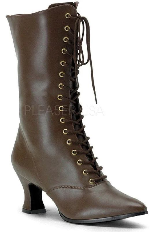 women's ankle boots for rainy weatherSS-VICTORIAN-120 Ankle Boot | Brown Faux Leather