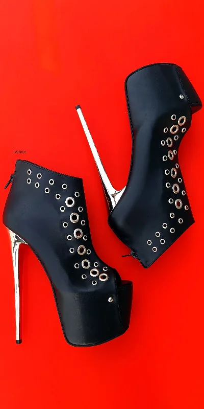 Women's water - resistant stiletto heel pumps for unexpected situationsBlack Matte Ankle Cut Pinned Peep Toe Heels