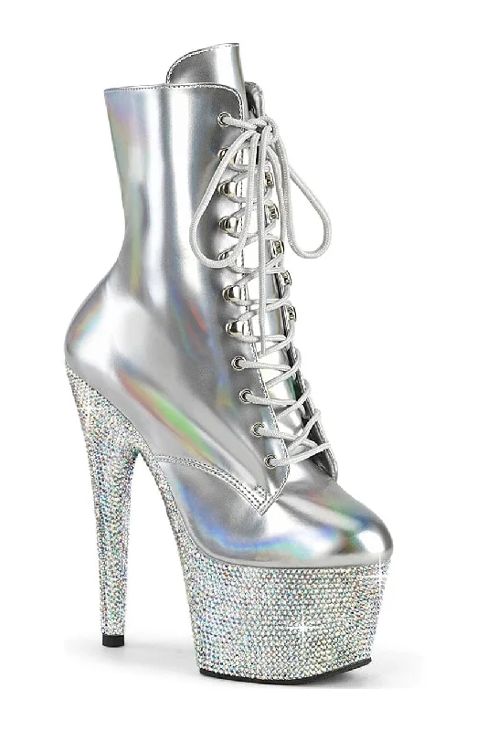 women's ankle boots with studsBEJEWELED-1020-7 Silver Patent Ankle Boot