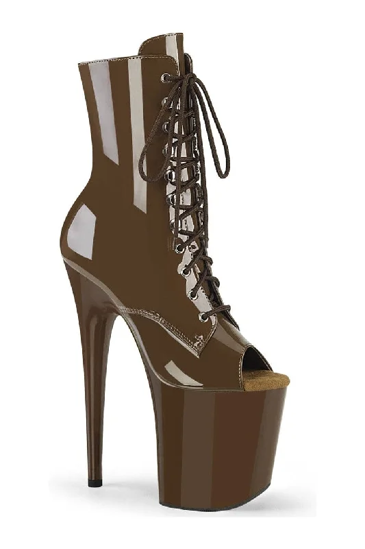 women's ankle boots with bow detailsFLAMINGO-1021 Brown Patent Ankle Boot
