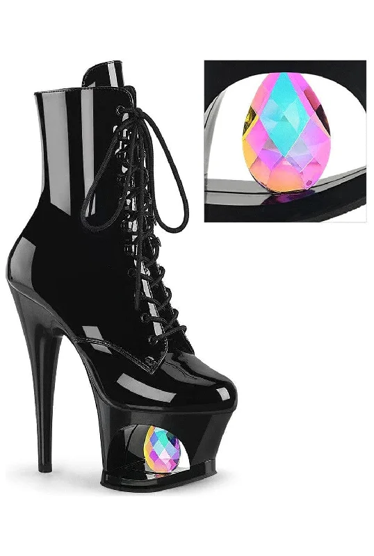 women's platform ankle bootsMOON-1020DIA Black Patent Ankle Boot