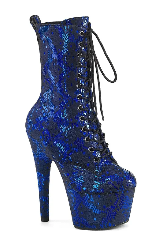 women's waterproof ankle bootsADORE-1040SPF Blue Faux Snake Ankle Boot