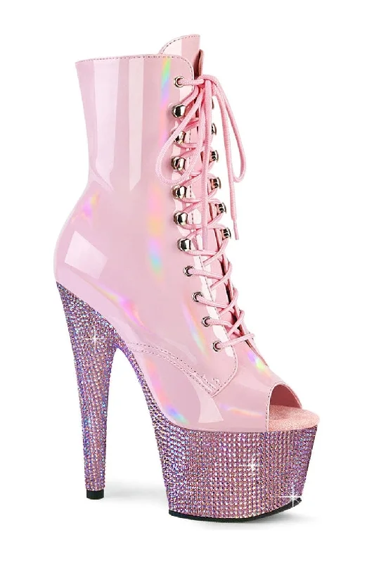 women's ankle boots for eveningBEJEWELED-1021-7 Pink Patent Ankle Boot