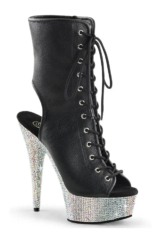 women's ankle boots with adjustable strapsBEJEWELED-1016-6 Black Faux Leather Ankle Boot