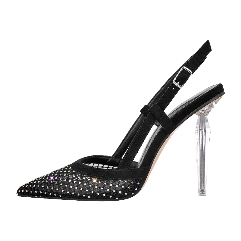 Women's satin - lined stiletto heel pumps for extra comfortPointed Toe Rhinestone Slingback Clear Heel Pumps Women's satin - lined stiletto heel pumps for extra comfortPointed Toe Rhinestone Slingback Clear Heel Pumps