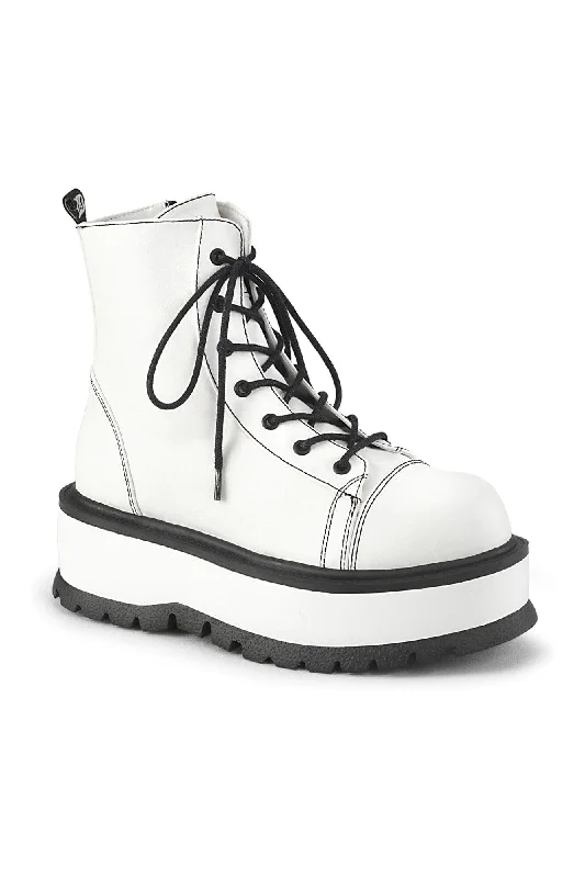 women's ankle boots for petite womenSLACKER-55 White Vegan Leather Ankle Boot