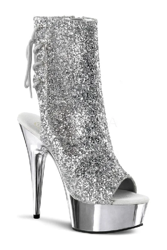 women's heeled boots for petiteDELIGHT-1018G Platform Boot  | Silver Glitter