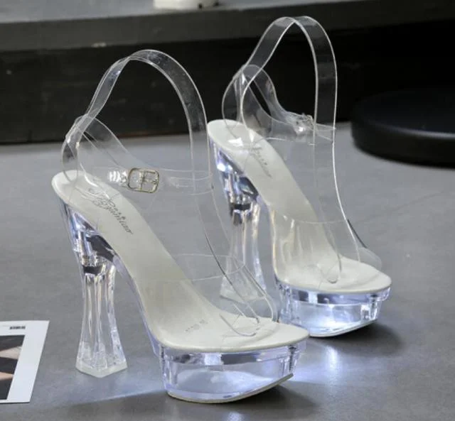 Women's peach stiletto heel pumps for a soft and feminine appealWomen's Transparent Glowing Floral Pumps with Thick High Platform Heels Women's peach stiletto heel pumps for a soft and feminine appealWomen's Transparent Glowing Floral Pumps with Thick High Platform Heels