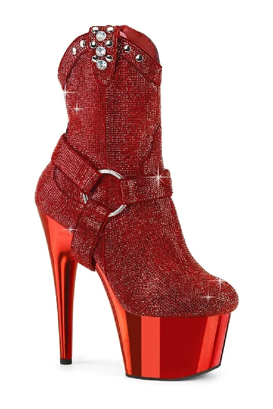 women's lace-up ankle bootsADORE-1029CHRS Red Faux Suede Ankle Boot