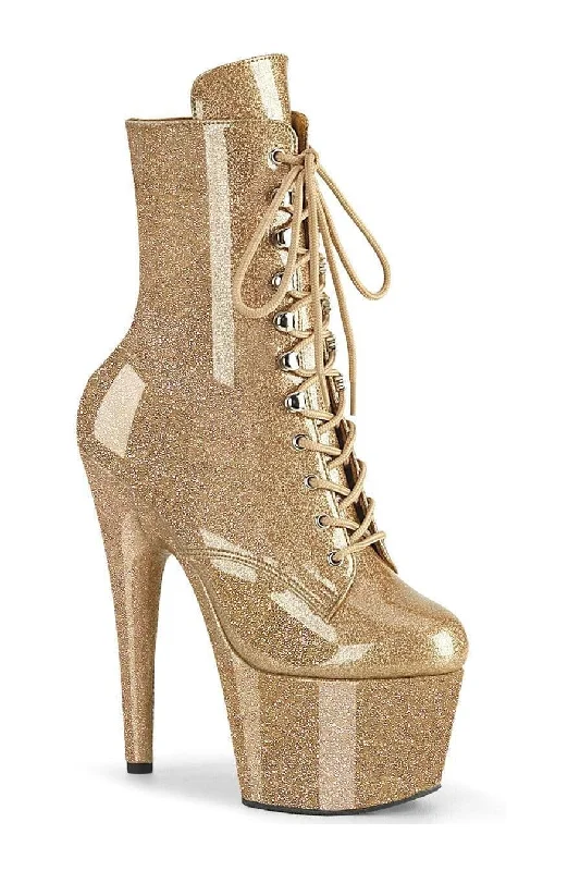women's ankle boots with cutoutsADORE-1020GP Gold Glitter Patent Ankle Boot